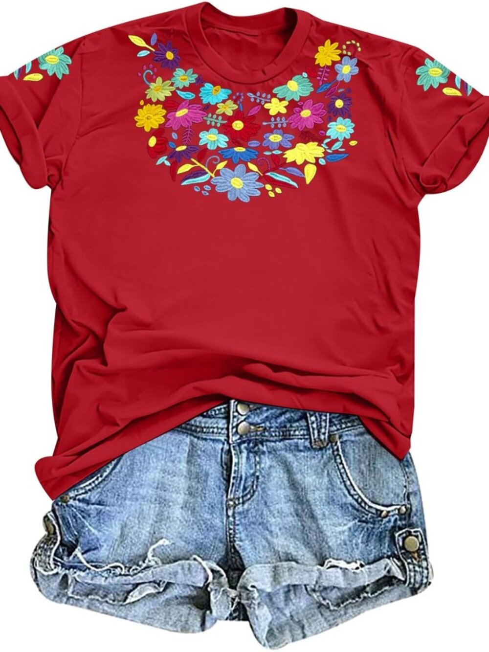 Mexican Shirts for Women Boho Embroidered Floral Shirt Fiesta Tops